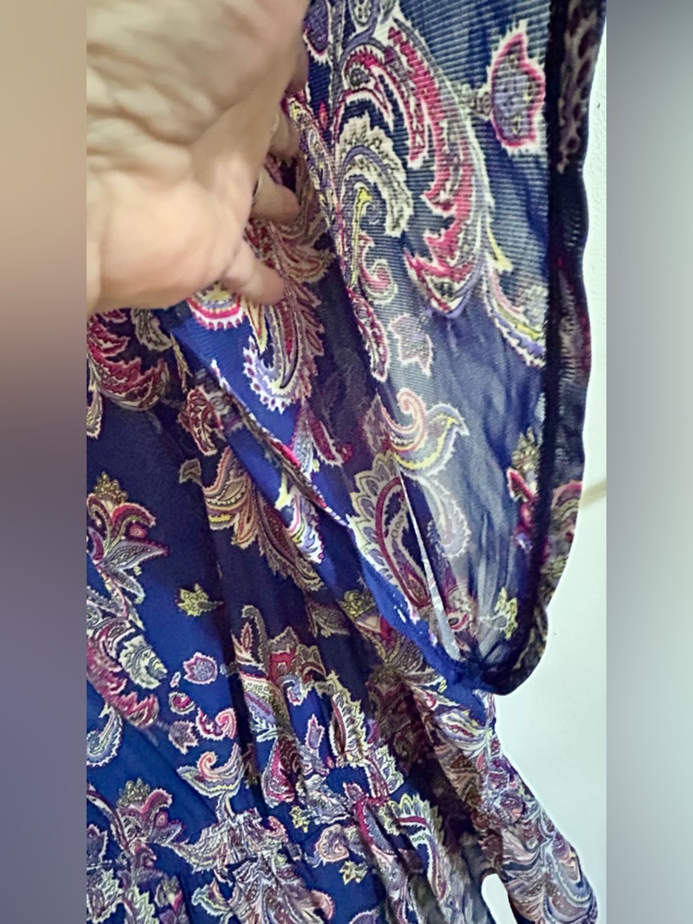 Pure Energy Peplum Tunic Blouse Size 3 Plus Navy Pink Paisley Top Elastic Sheer - Picture 11 of 12